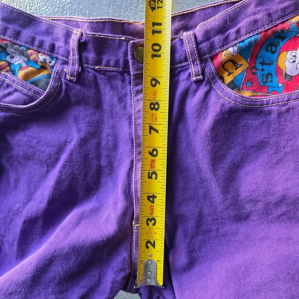 Vintage 90s Hard Core Purple Denim Jeans Cartoon Graphic Pockets 27x28 Y2K Retro